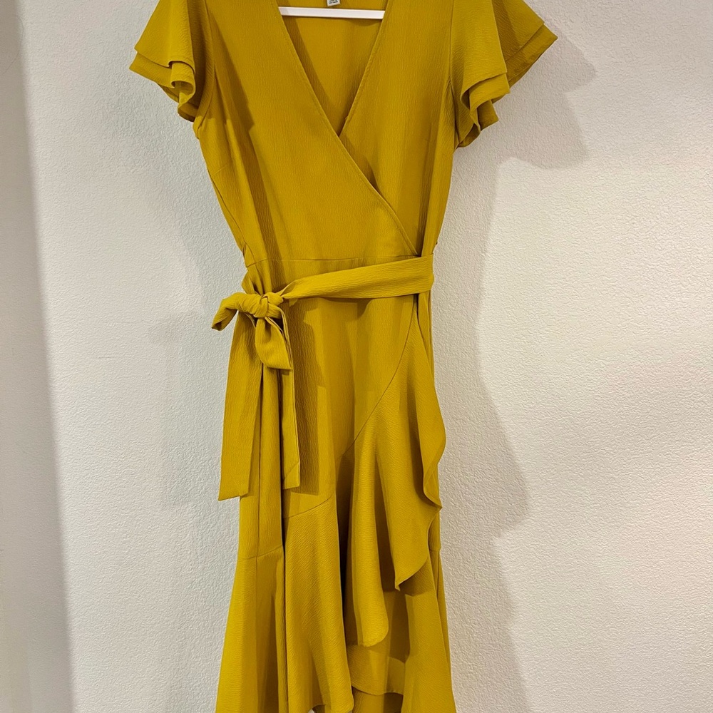 A New Day Yellow Ruffled Wrap Sundress